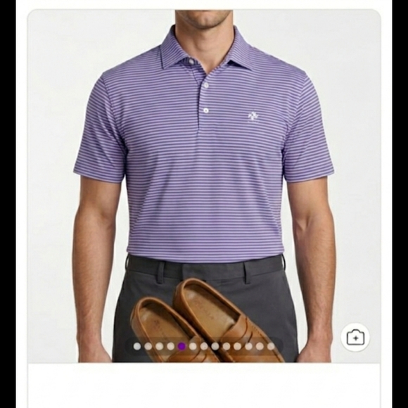 Peter Millar Crown Crafted Classic Purple Striped Polo Shirt Size L - Picture 14 of 14